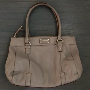 Kate Spade Beige Pebble Leather Zipper Top Satchel